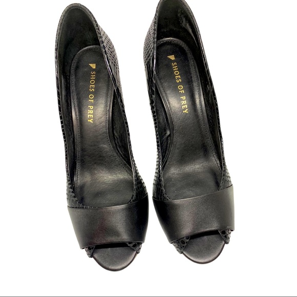 Shoes of Prey Black Croc Peep Toe Block Heel - Picture 2 of 13